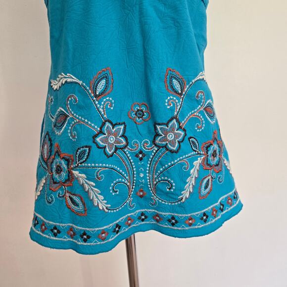Vintage Y2K Floral Embroidered Peasant Blouse Blue Puff Fairy Women Medium - Picture 5 of 10